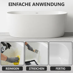 Komplettset Badewannenlack W710 Renovierungsset inkl. Entfetter & Zubehör – Für Badewannen, Duschwannen & Waschbecken