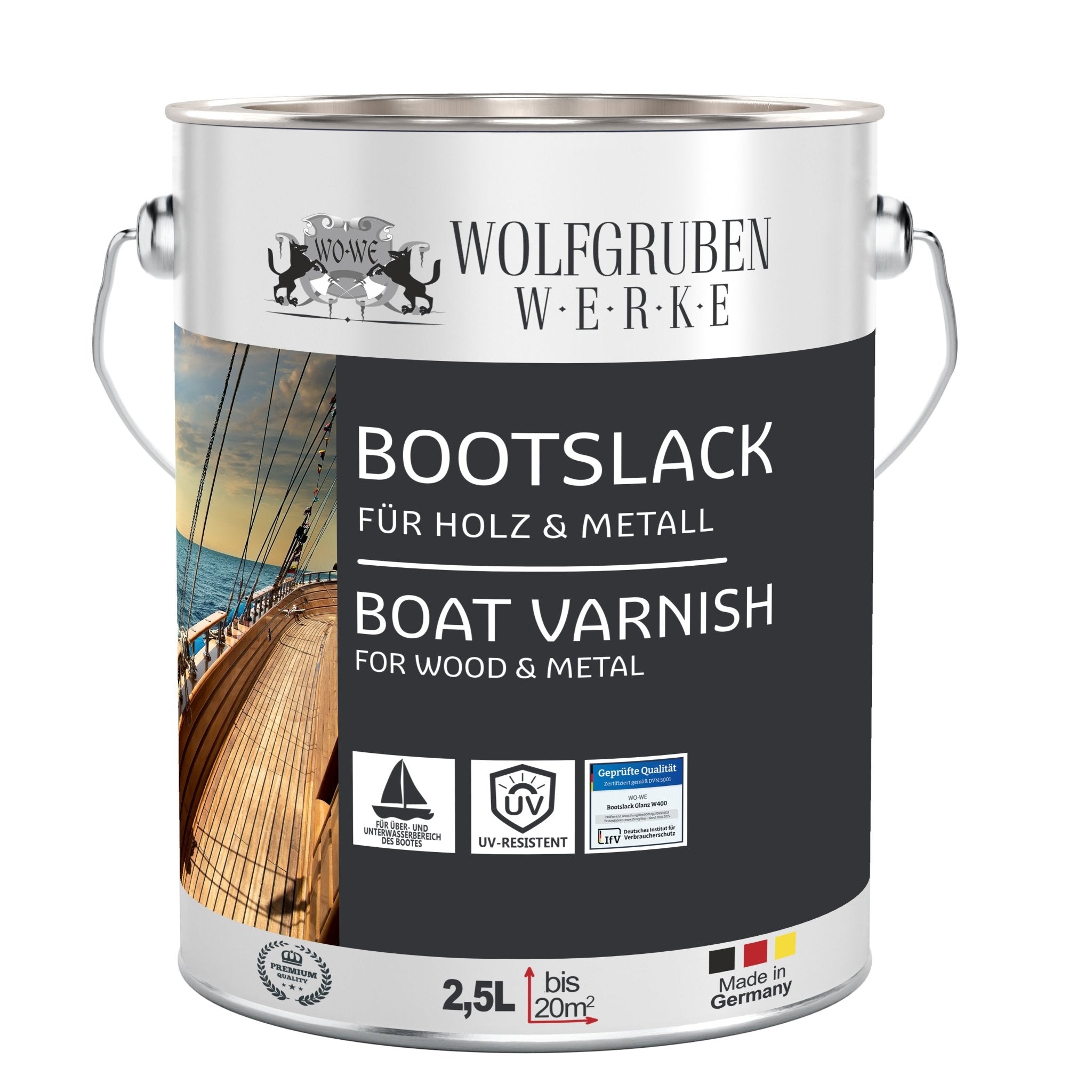 Bootslack Bootsfarbe Schiffslack Holzlack Seidenglänzend für Holz Boot Schiff W400 0,75 - 5L - WO - WE.SHOP