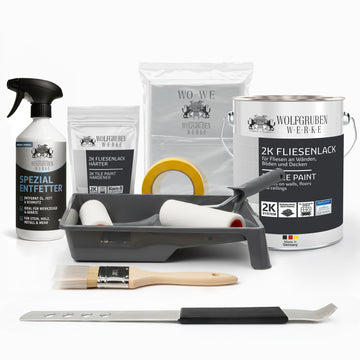 Kit comp0leto de esmalte para azulejos 2K – Set de renovación incl. desengrasante y accesorios – Para cocina, baño, azulejos de pared y suelo, 2,5–5 kg
